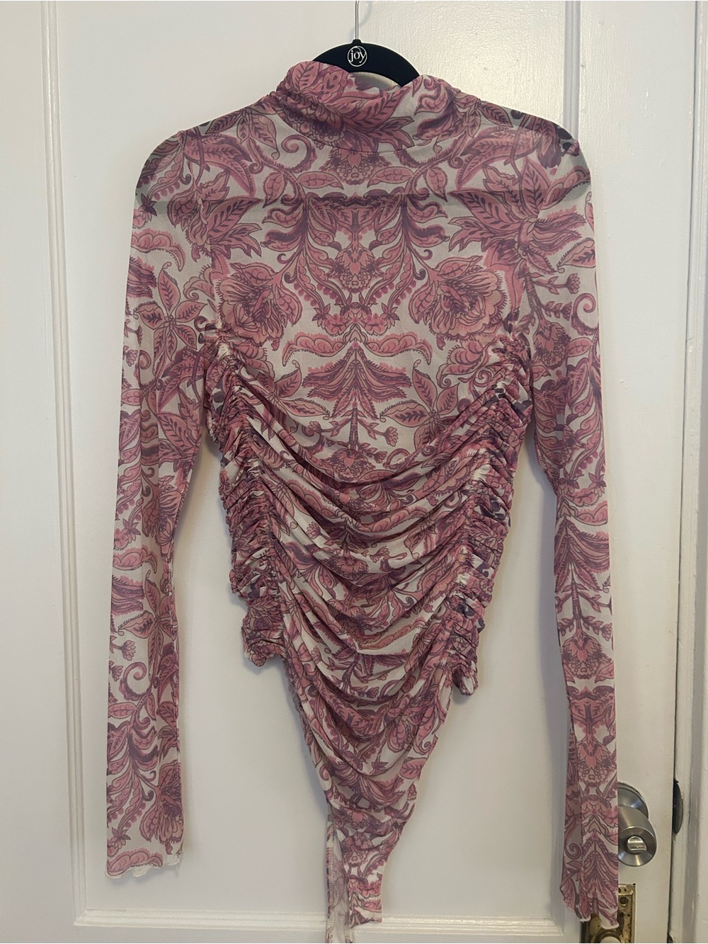 Free People Dusky Pink Paisley Ruched Mock Neck Bodysuit